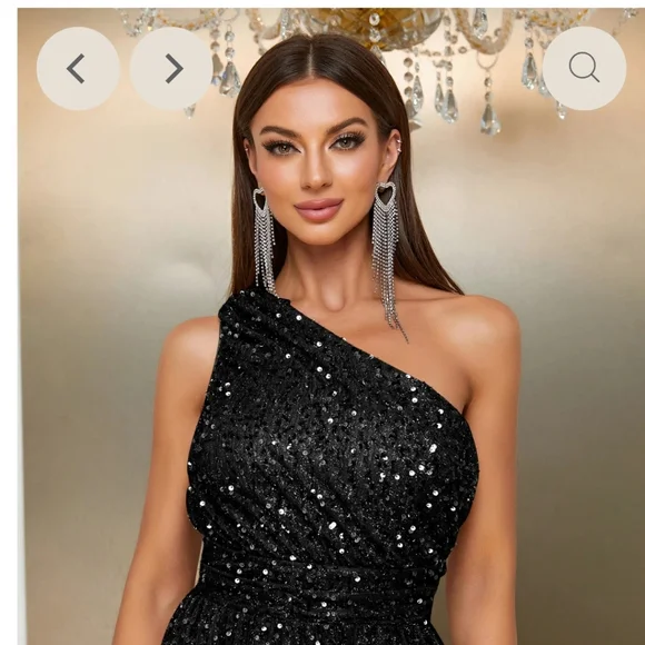 Black one shoulder Seguin Gown - Picture 7 of 15